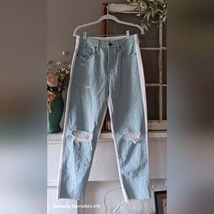 Hidden Los Angeles High Rise Jeans Straight Crop Distressed Blue/White Size 26⚘️